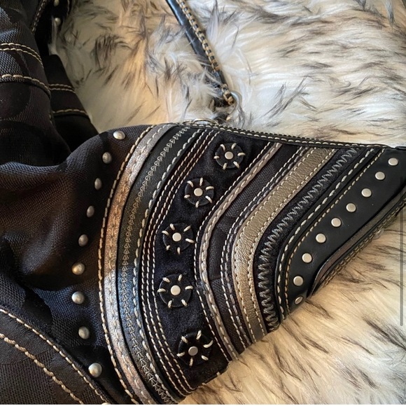 Coach signature suede leather canvas grommet black silver purse 2000s Y2K - Picture 9 of 16